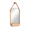 Modern Wooden Mirror with Leather Strap and Storage Shelf